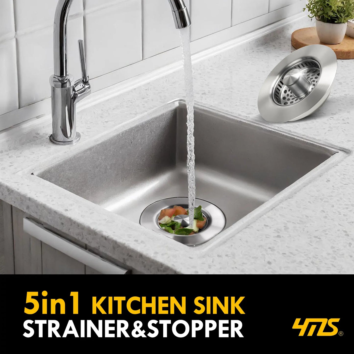 5-In-1 Stainless Steel Sink Aid, Kitchen Sink Drain Strainer Food Catcher, Popup Kitchen Sink Stopper & Odor Filter, Kitchen Sink Strainer Accessories