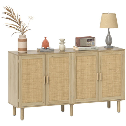 Buffet Cabinet, Boho Buffet Table, Rattan Coffee Bar Cabinet with 2/3/4 Doors and Shelves for Kitchen, Living Room, Entryway, Natural HOMCOM Sideboard 