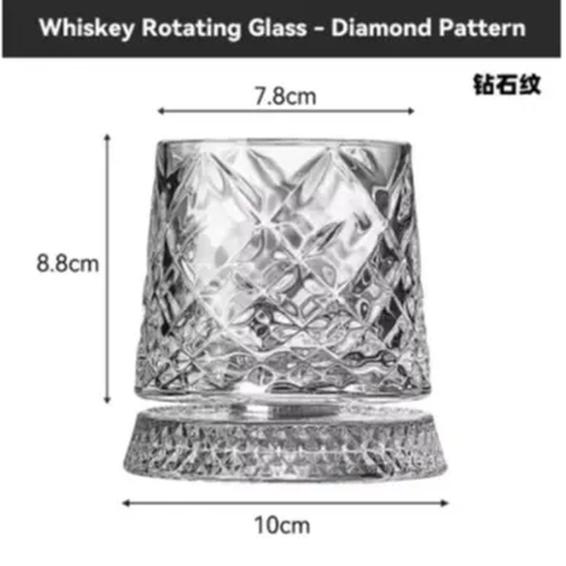 Rotating Whiskey Glass Crystal Whiskey & Rum Glass for Cocktail Parties 360° Rotating Base Premium Crystal Elegant Modern Design Comfortable Grip Stable Spin Versatile Drinkware