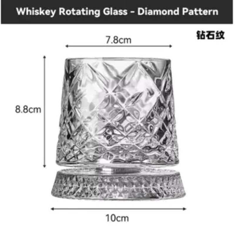 Rotating Whiskey Glass Crystal Whiskey & Rum Glass for Cocktail Parties 360° Rotating Base Premium Crystal Elegant Modern Design Comfortable Grip Stable Spin Versatile Drinkware