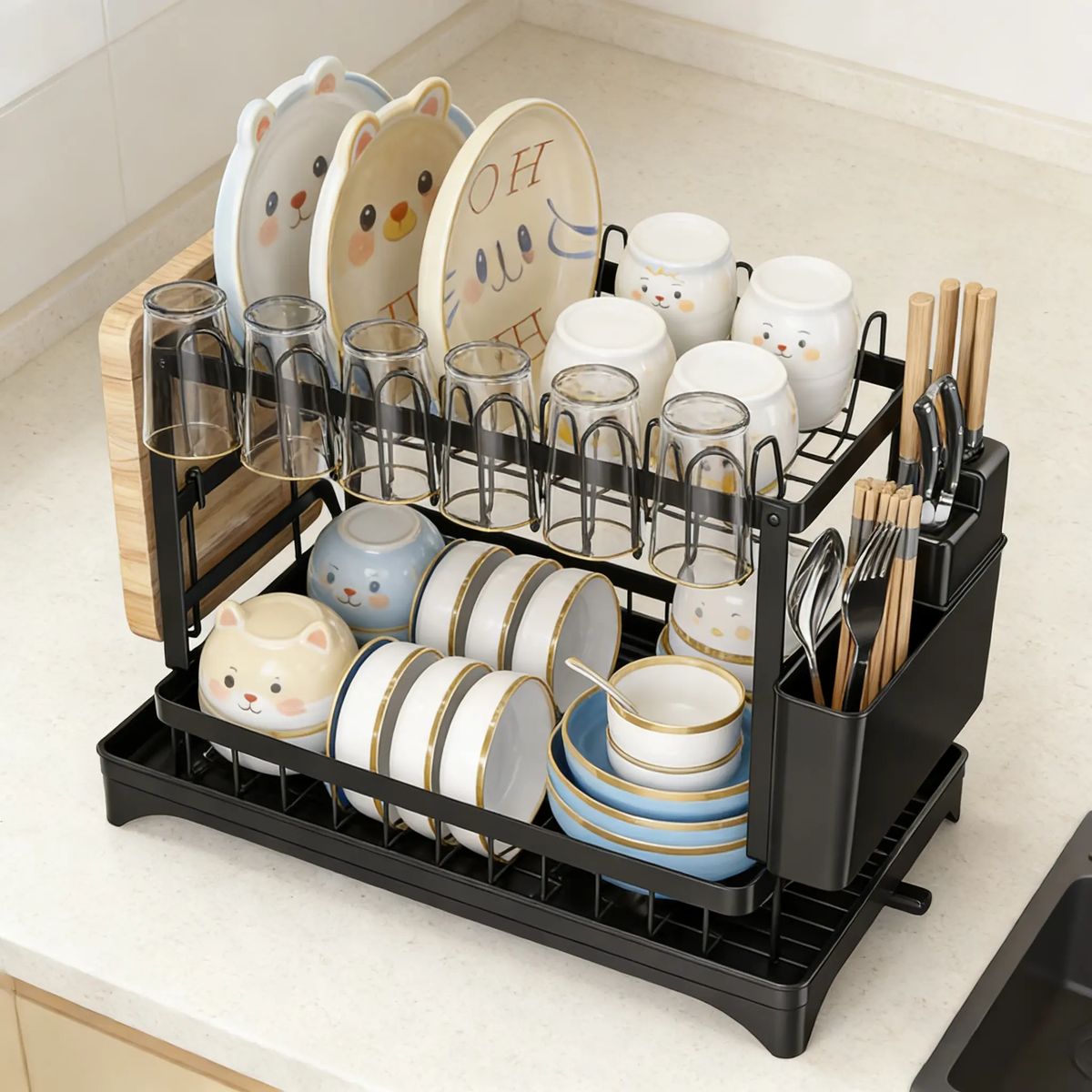 Black 2-Tier Kitchen Dish Drying Rack Organize Your Dishes Instyle