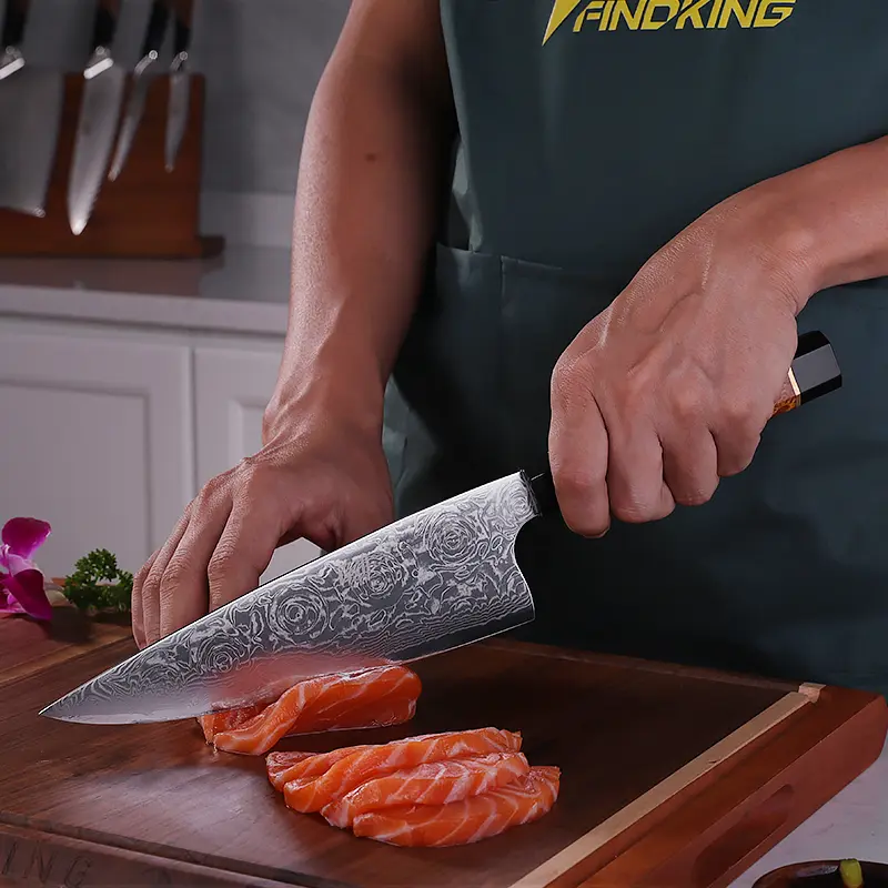 Damascus Kitchen Chef Knife with AUS-10 Blade | Professional High Carbon Stainless Steel for Meat, Sushi, & Fruit Cutting | Includes Gift Box FINDKING 8 Inch Gyuto Knife,