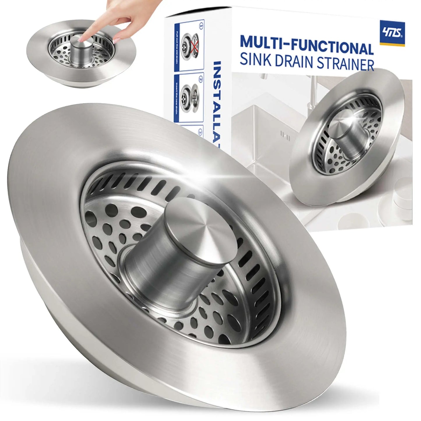 5-In-1 Stainless Steel Sink Aid, Kitchen Sink Drain Strainer Food Catcher, Popup Kitchen Sink Stopper & Odor Filter, Kitchen Sink Strainer Accessories