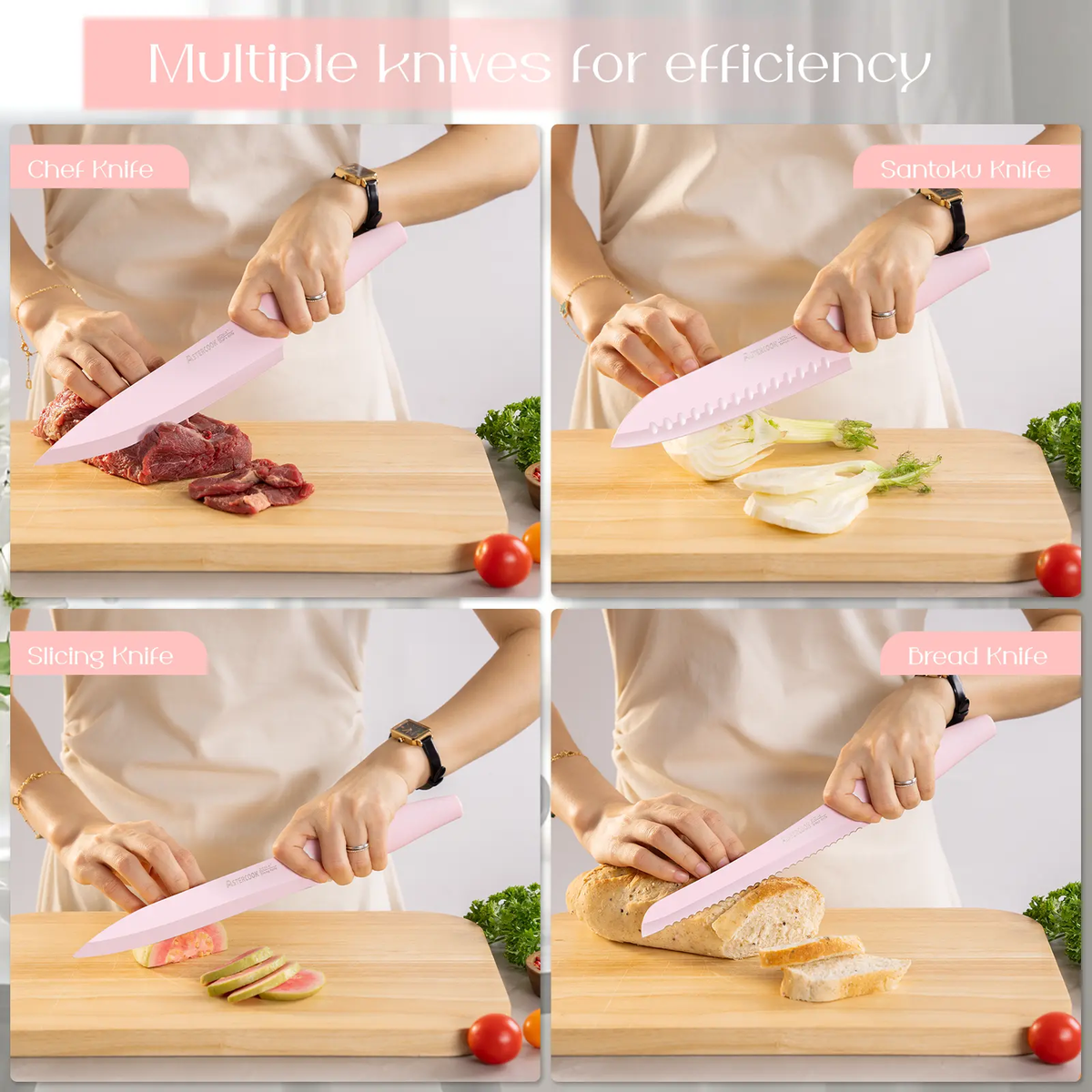 Chef Knife Full Set 16 Pcs- Stand & Measuring Cups Included - Highcarbon Stainless Steel Sharp Serrated Steak Knives, Scissor Knives Block Perfect Balance for Precision Cutting & Slicing