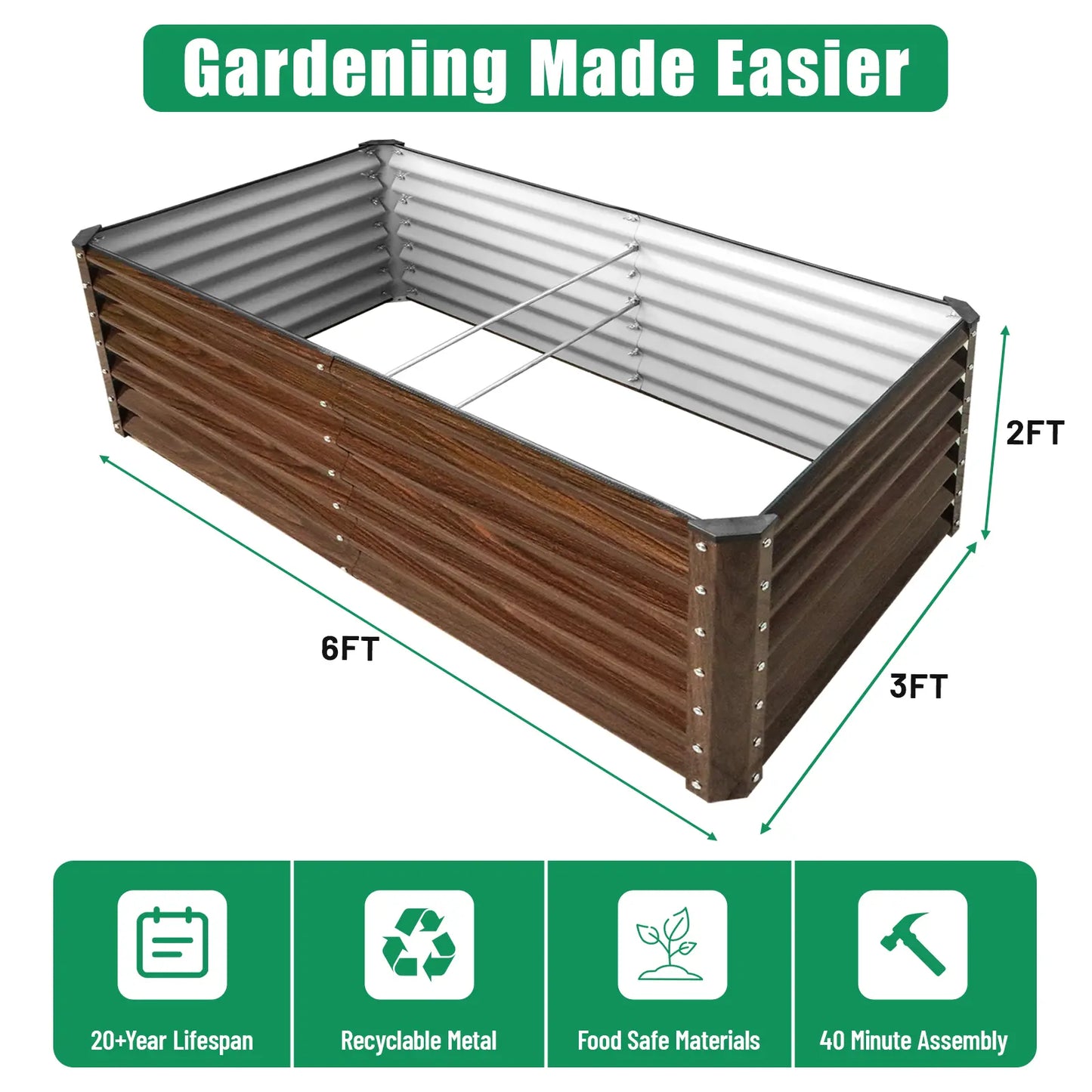 Raised Garden Bed 6X3X2 Ft Snugniture Module Metal Planter Box for Planting Plants Vegetables