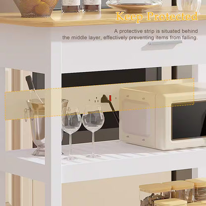 Kitchen Island Cart on Wheels, 40 In. Rolling Utility Cart with Power Strip, White Wood Top Shelves for Kitchen Storage