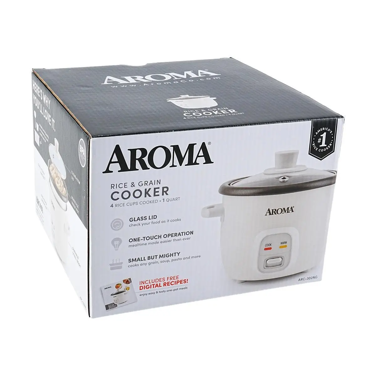 Smart Insulated Rice Cooker Mini Rice Cooker AROMA 4-Cup Cooked Rice White, Cream, or Pink Approx. 1L ARC-302NG