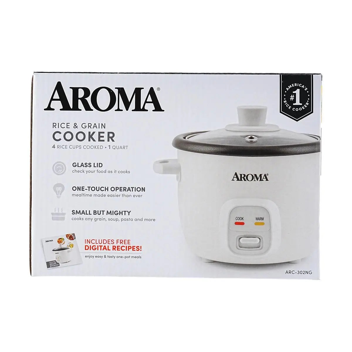 Smart Insulated Rice Cooker Mini Rice Cooker AROMA 4-Cup Cooked Rice White, Cream, or Pink Approx. 1L ARC-302NG