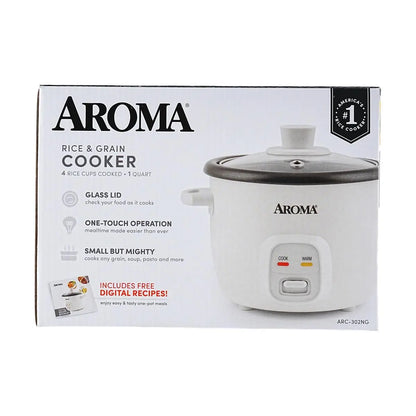 Smart Insulated Rice Cooker Mini Rice Cooker AROMA 4-Cup Cooked Rice White, Cream, or Pink Approx. 1L ARC-302NG