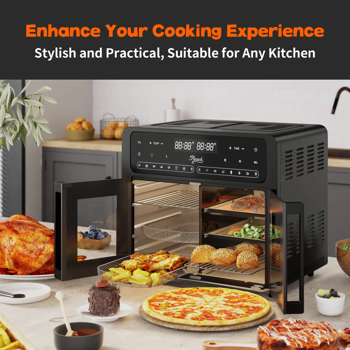 Dual Zone Air Fryer Oven, Durable Steel French Glass Door 25.4QT 16-In-1 Cooker with LED Screen & Dual-Fan 360° Heat Circulation