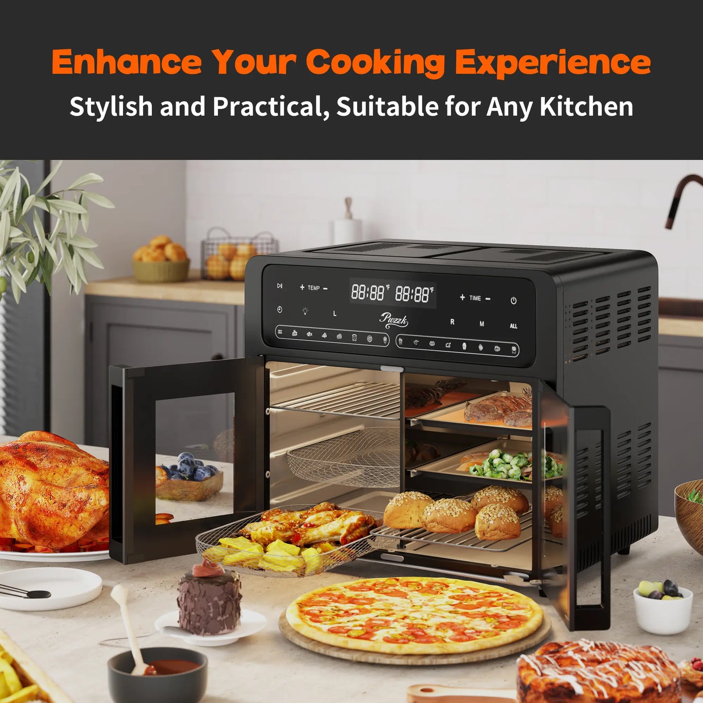 Dual Zone Air Fryer Oven, Durable Steel French Glass Door 25.4QT 16-In-1 Cooker with LED Screen & Dual-Fan 360° Heat Circulation