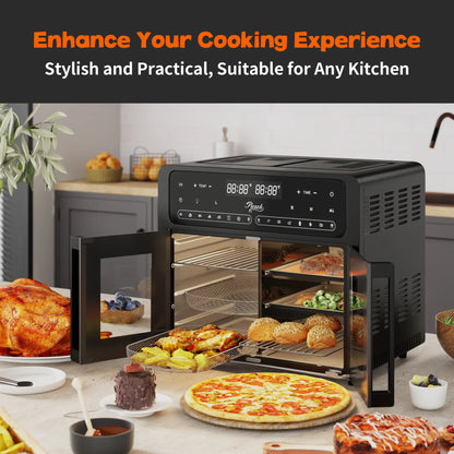 Dual Zone Air Fryer Oven, Durable Steel French Glass Door 25.4QT 16-In-1 Cooker with LED Screen & Dual-Fan 360° Heat Circulation