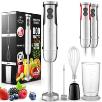 3-In-1 Immersion Blender Handheld - Powerful 800 Watt 12 Speed Emulsion Mixer Stainless Steel Anti Rust  Blending, Crushing, and Pureeing