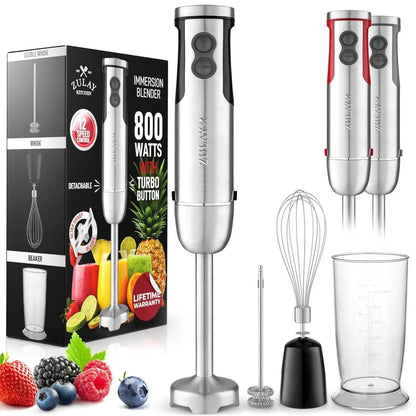 3-In-1 Immersion Blender Handheld - Powerful 800 Watt 12 Speed Emulsion Mixer Stainless Steel Anti Rust  Blending, Crushing, and Pureeing