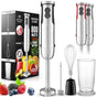 3-In-1 Immersion Blender Handheld - Powerful 800 Watt 12 Speed Emulsion Mixer Stainless Steel Anti Rust  Blending, Crushing, and Pureeing