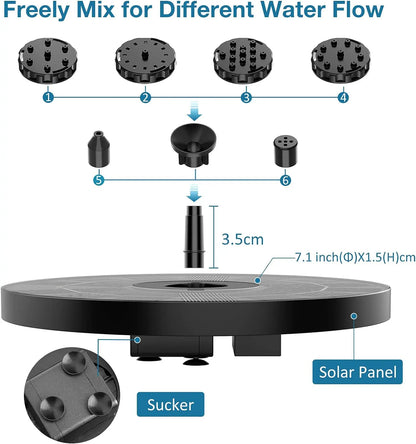 Solar Fountain, Solar Powered Fountain Pump with 6 Nozzles, Solar Birdbath Fountains for Bird Baths, Garden Decoration, Ponds, Fish Tank and Aquarium AISITIN 3.5W 