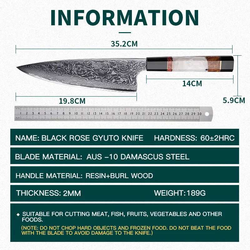 Damascus Kitchen Chef Knife with AUS-10 Blade | Professional High Carbon Stainless Steel for Meat, Sushi, & Fruit Cutting | Includes Gift Box FINDKING 8 Inch Gyuto Knife,