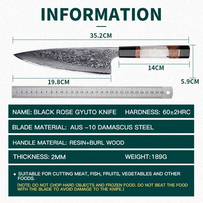 Damascus Kitchen Chef Knife with AUS-10 Blade | Professional High Carbon Stainless Steel for Meat, Sushi, & Fruit Cutting | Includes Gift Box FINDKING 8 Inch Gyuto Knife,