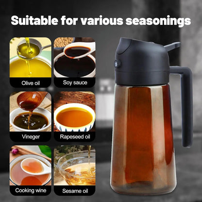 2 Count 2 in 1 Oil Sprayer for Cooking 16Oz/470Ml Light-Blocking Dark , Olive Oil Dispenser Bottle for Cooking, Grilling Organiser Tin Canister Kitchen Gadgets Kitchenware