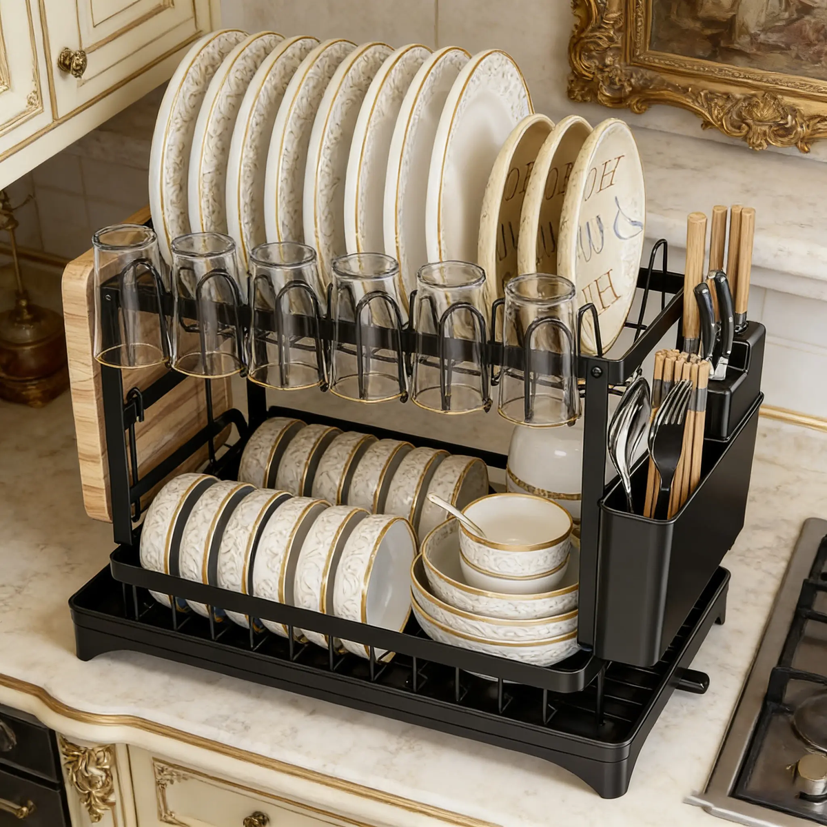 Black 2-Tier Kitchen Dish Drying Rack Organize Your Dishes Instyle