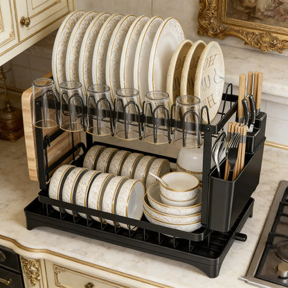 Black 2-Tier Kitchen Dish Drying Rack Organize Your Dishes Instyle