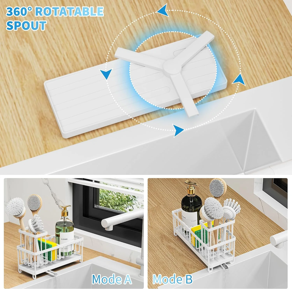 Sink Caddy,White Rust-Resistant Kitchen Organizer,Sponge Holder for Kitchen Sink Dasaka 