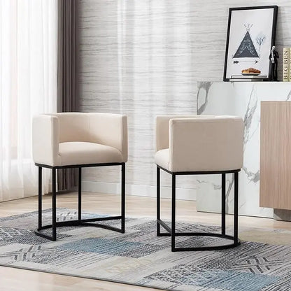  Counter Height Bar Stools, CHAIRUS 24" Modern Barrel Counter Stools with Backrest and Arms, Linen Fabric Bar Chairs with Black Metal Frames and Footrest,Upholstered Accent Bar Stools for Kitchen Island, Dining Room,Cream