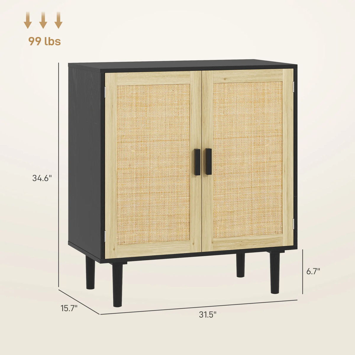 Buffet Cabinet, Boho Buffet Table, Rattan Coffee Bar Cabinet with 2/3/4 Doors and Shelves for Kitchen, Living Room, Entryway, Natural HOMCOM Sideboard 