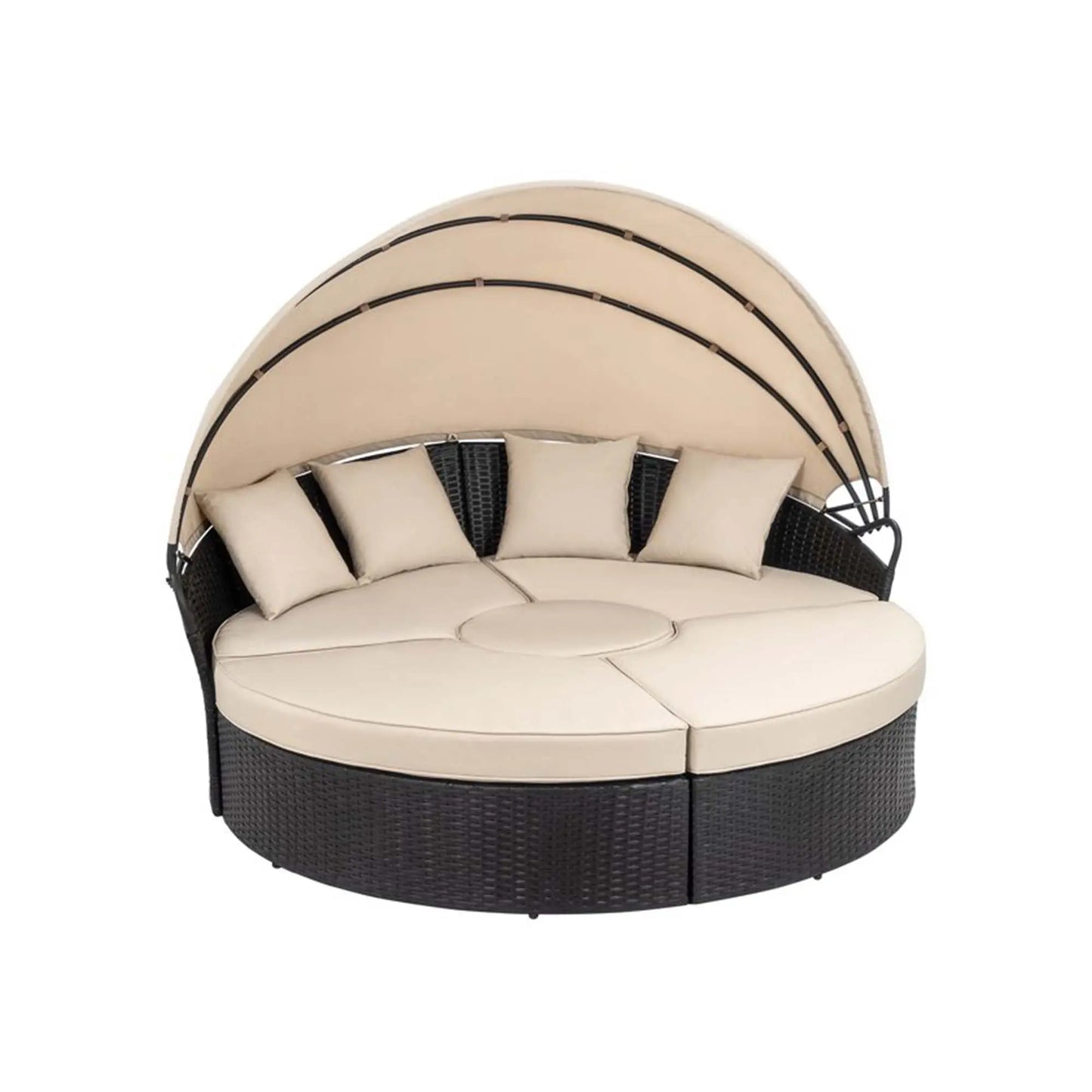 Walsunny Outdoor round Daybed with Retractable Canopy Wicker Rattan Separated Seating Sectional Sofa for Lawn Garden Backyard Porch Patio Furniture 