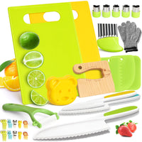28PCS Toddler Knife Set - Kids Knifes for Real Cooking, Montessori Kids Kitchen Knife Set with Cutting Board Crinkle Cutters Kid Safe Knives, Toddlers Kitchen Tools for Girl Boy