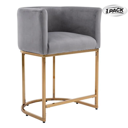  Counter Height Bar Stools, CHAIRUS 24" Modern Barrel Counter Stools with Backrest and Arms, Linen Fabric Bar Chairs with Black Metal Frames and Footrest,Upholstered Accent Bar Stools for Kitchen Island, Dining Room,Cream