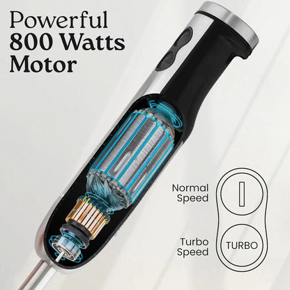 3-In-1 Immersion Blender Handheld - Powerful 800 Watt 12 Speed Emulsion Mixer Stainless Steel Anti Rust  Blending, Crushing, and Pureeing