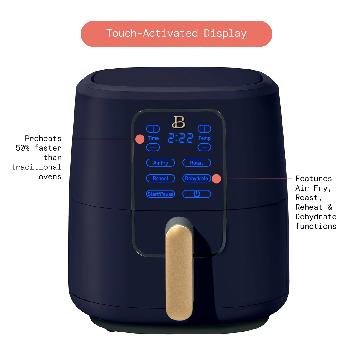 Beautiful 6 Qt Air Fryer with Turbocrisp Technology, Starry Night by Drew Barrymore, Blue