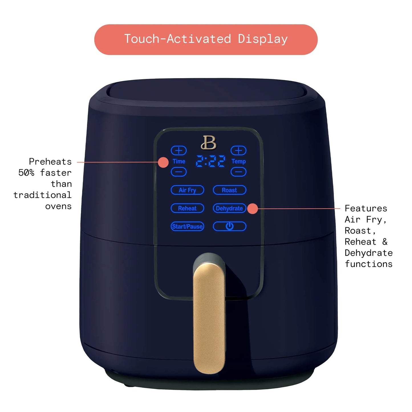 Beautiful 6 Qt Air Fryer with Turbocrisp Technology, Starry Night by Drew Barrymore, Blue