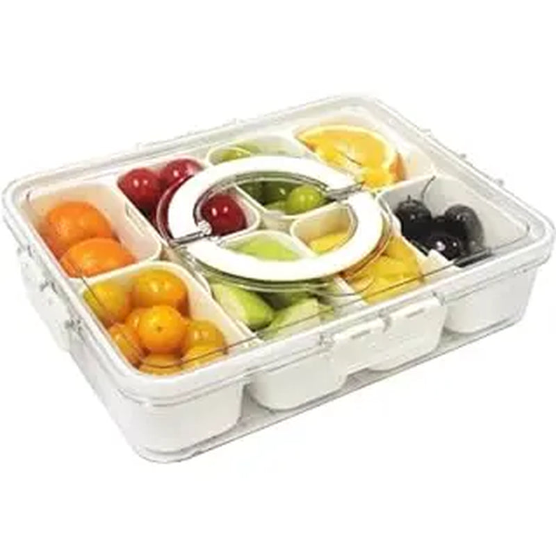 Divided Serving Tray with Lid and Handle, Shopwithgreen Portable Snackle Box Charcuterie Container for Party, Veggies, Snack, Fruit, Nuts Kitchen Jewelry Organizer