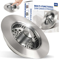 5-In-1 Stainless Steel Sink Aid, Kitchen Sink Drain Strainer Food Catcher, Popup Kitchen Sink Stopper & Odor Filter, Kitchen Sink Strainer Accessories