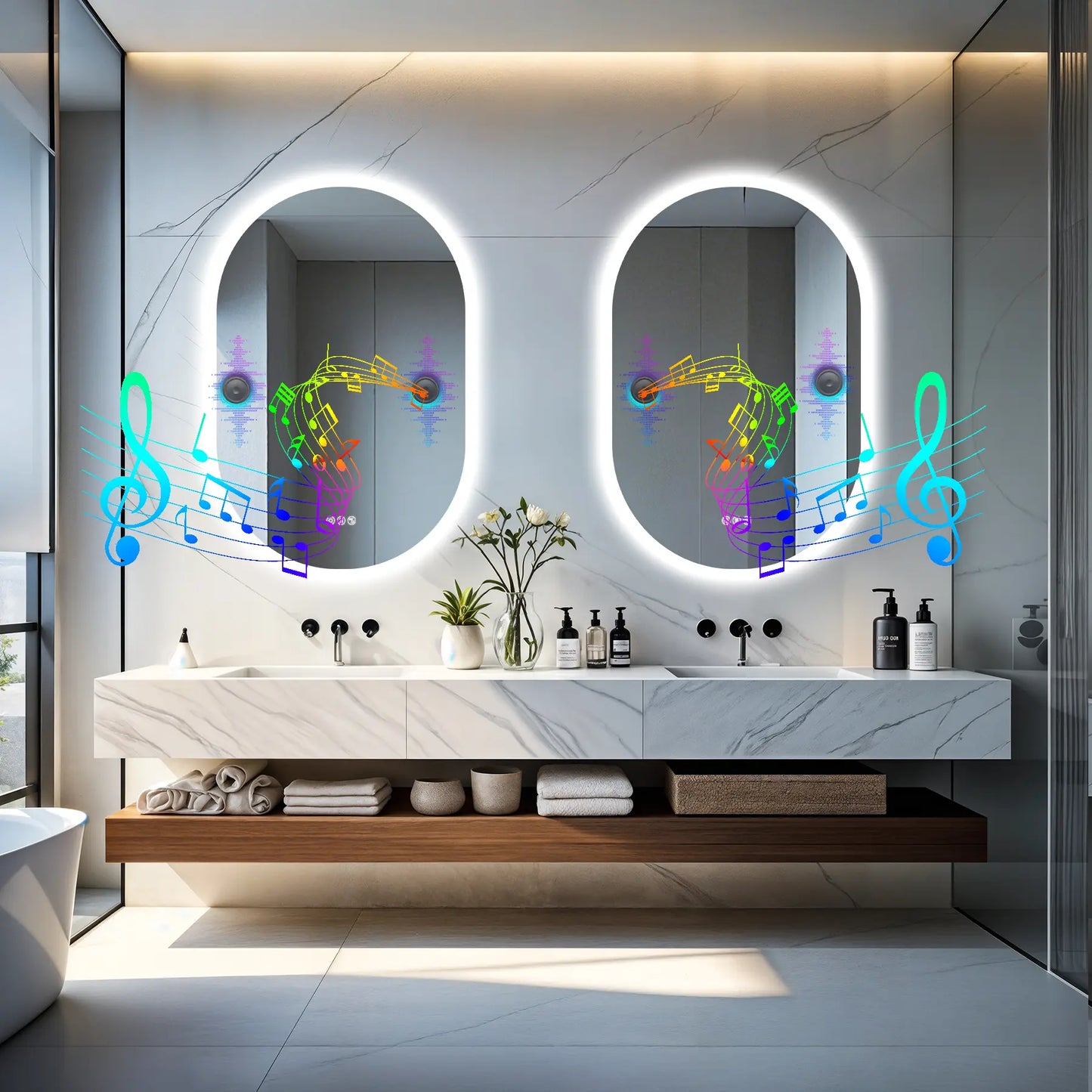 Oval Illuminated Bathroom Vanity Mirror with Bluetooth Speaker Backlit Makeup Mirror