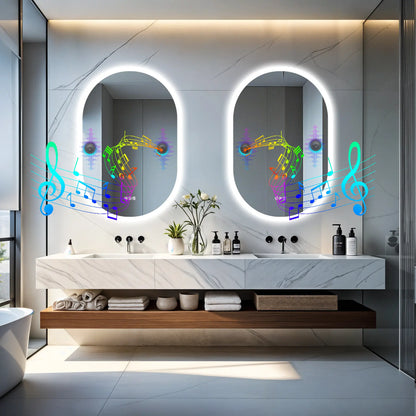 Oval Illuminated Bathroom Vanity Mirror with Bluetooth Speaker Backlit Makeup Mirror