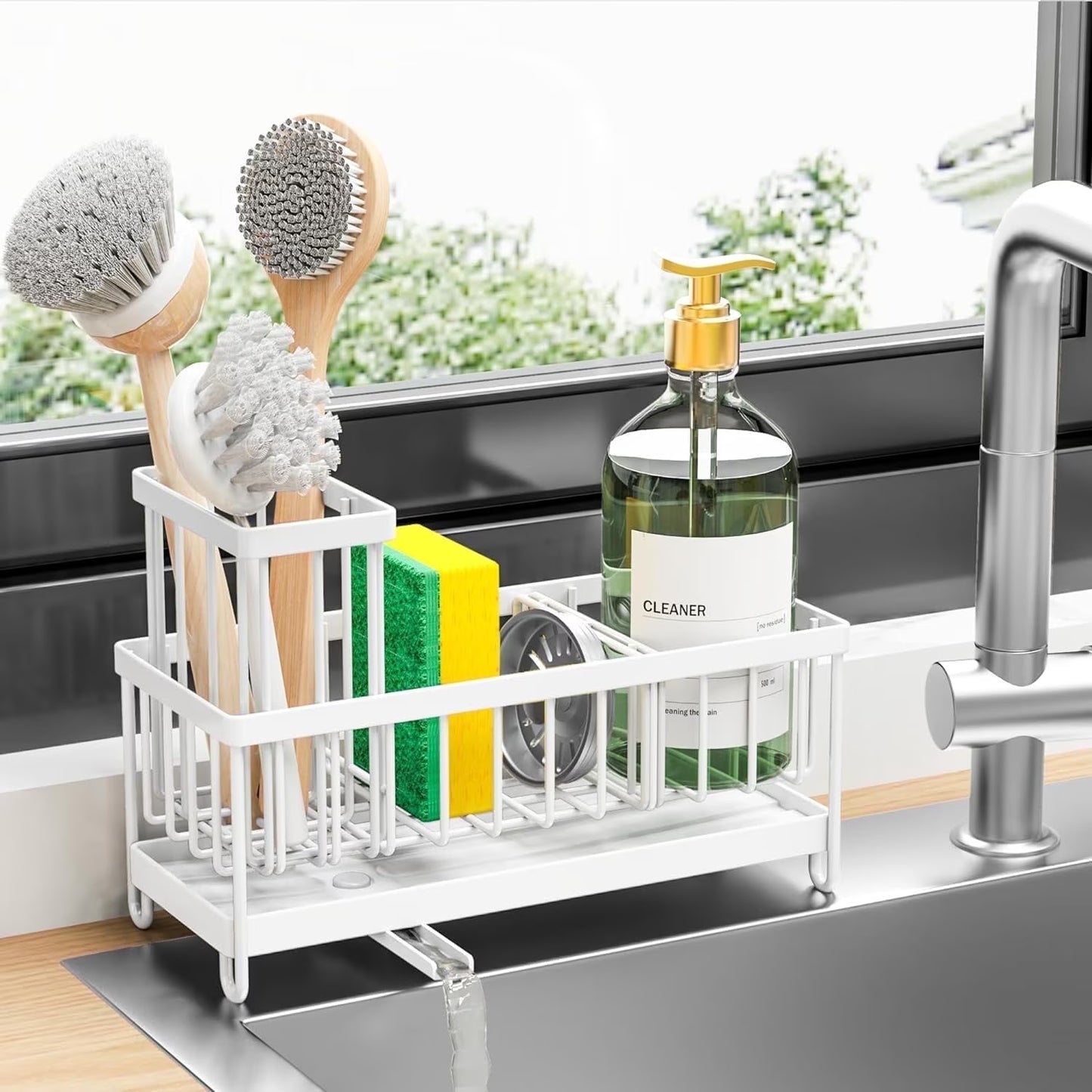 Sink Caddy,White Rust-Resistant Kitchen Organizer,Sponge Holder for Kitchen Sink Dasaka 