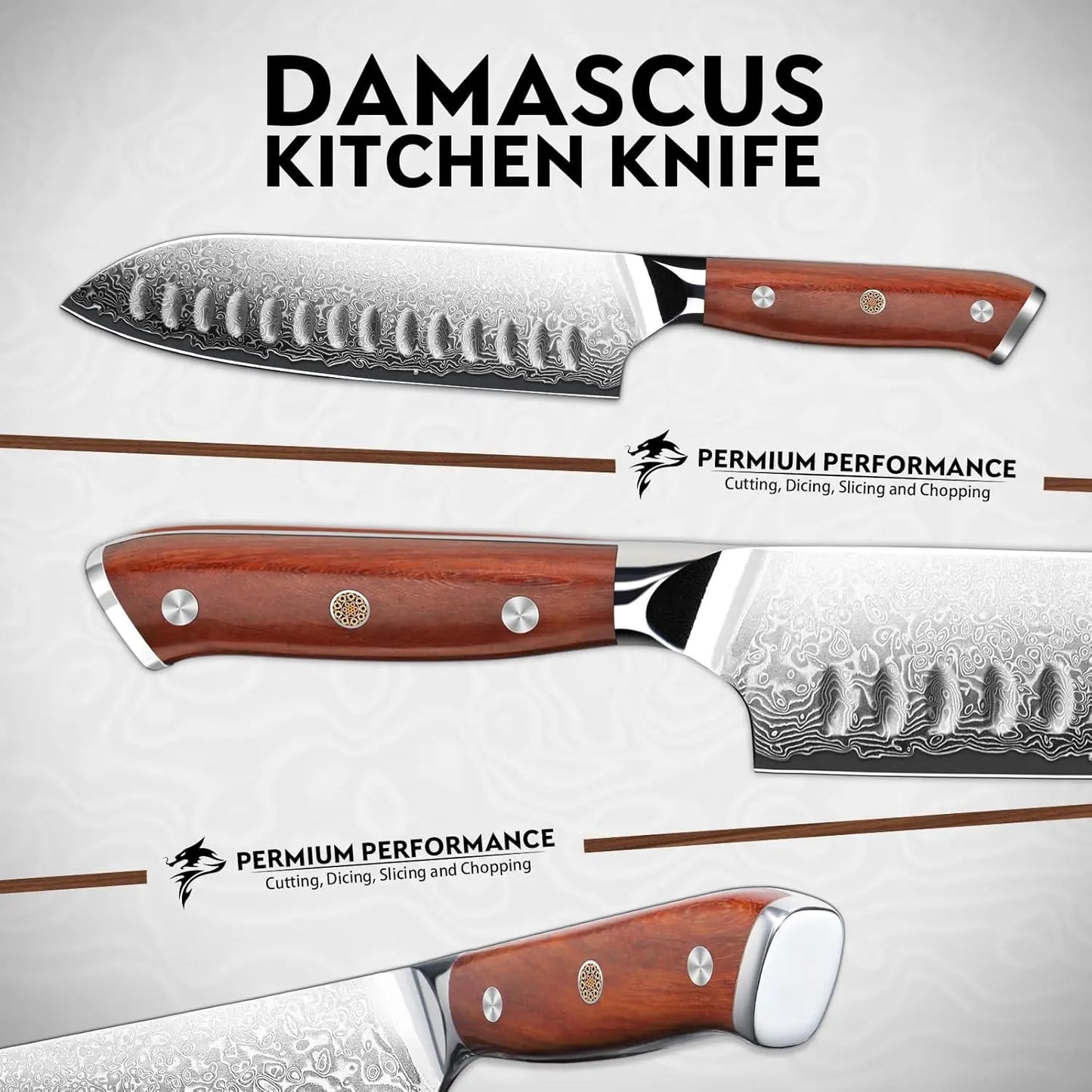 Purple Dragon Damascus Santoku Knife 7 Inch, VG10 Steel Japanese Chef Knife for Kitchen Cooking Meat Cleaver, Cutting Vegetables and Fruit, Gift Box