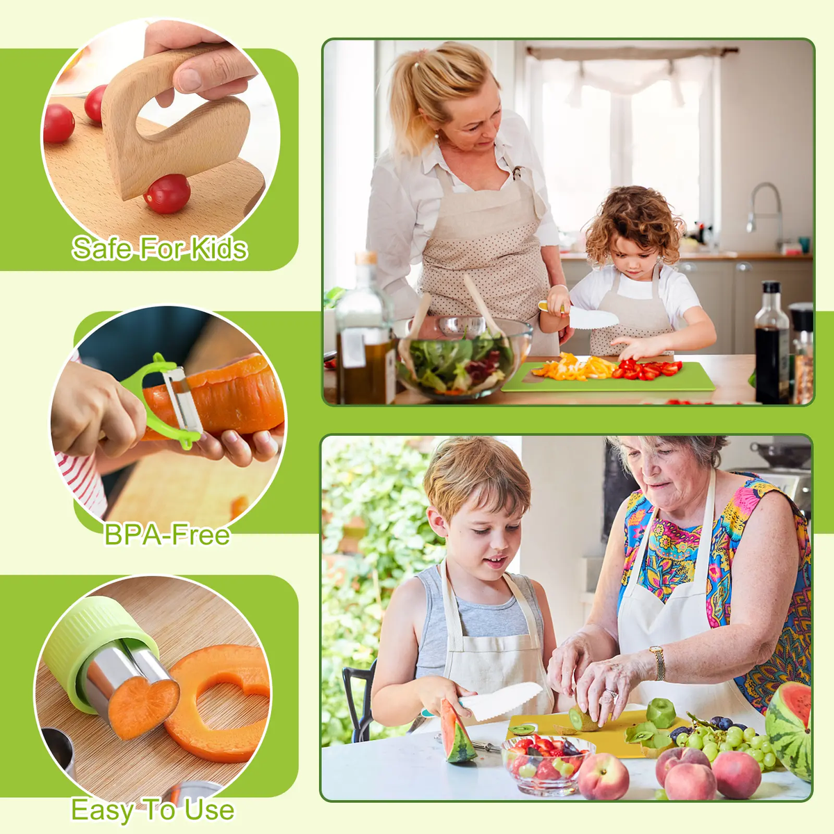 28PCS Toddler Knife Set - Kids Knifes for Real Cooking, Montessori Kids Kitchen Knife Set with Cutting Board Crinkle Cutters Kid Safe Knives, Toddlers Kitchen Tools for Girl Boy