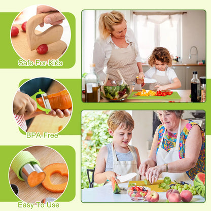 28PCS Toddler Knife Set - Kids Knifes for Real Cooking, Montessori Kids Kitchen Knife Set with Cutting Board Crinkle Cutters Kid Safe Knives, Toddlers Kitchen Tools for Girl Boy