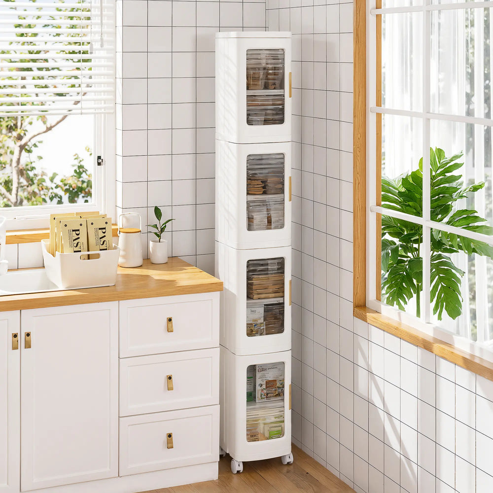 Foldable Rack Storage Bins Boxes with Door Lids and Wheels Stackable Closet Organizer Display Case Shoe 4 Layers for Kitchen Bedroom Office Living Room Entryway Cart VECELO Storage Cabinet Adjustable Compartment Decor Makeup Cart
