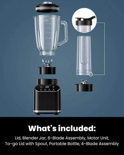 Professional Blender for Kitchen, 1200 Peak Watts Smoothie Blender, 5 Functions for Ice Crushing & Frozen Fruit, 52 Oz Glass Jar & 24 Oz To-Go Cup Combo, Self-Cleaning, Black Summervibes Powerful Juicer Machine Home Multifunction Juicer