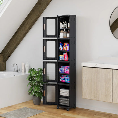 Foldable Rack Storage Bins Boxes with Door Lids and Wheels Stackable Closet Organizer Display Case Shoe 4 Layers for Kitchen Bedroom Office Living Room Entryway Cart VECELO Storage Cabinet Adjustable Compartment Decor Makeup Cart