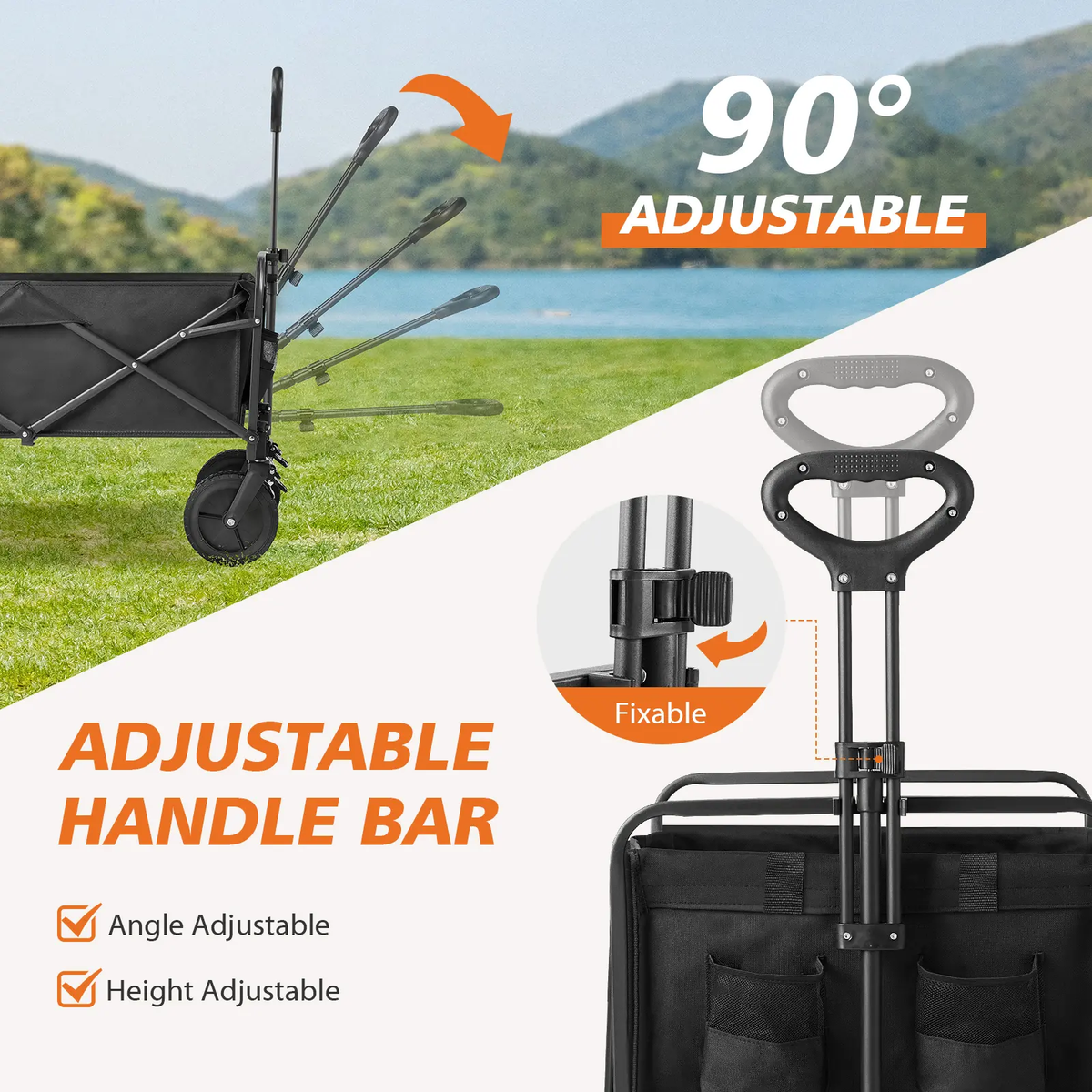 Collapsible Foldable Wagon Cart, Large Capacity Garden Beach Cart with All-Terrain Wheels, with Drink Holders for Shopping Sports Camping