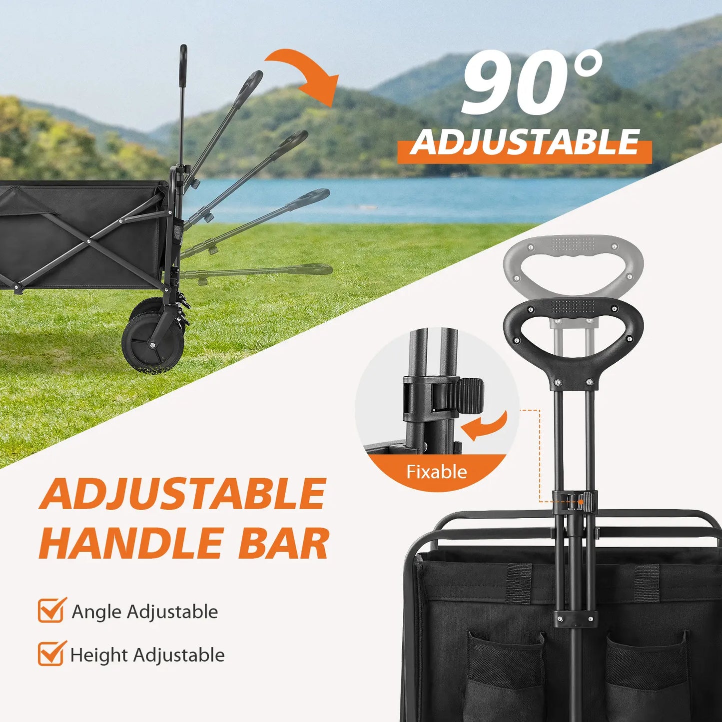 Collapsible Foldable Wagon Cart, Large Capacity Garden Beach Cart with All-Terrain Wheels, with Drink Holders for Shopping Sports Camping