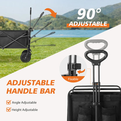 Collapsible Foldable Wagon Cart, Large Capacity Garden Beach Cart with All-Terrain Wheels, with Drink Holders for Shopping Sports Camping