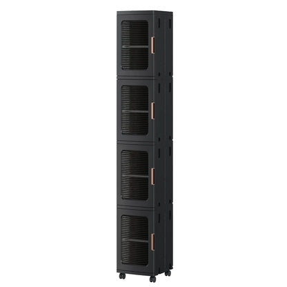 Foldable Rack Storage Bins Boxes with Door Lids and Wheels Stackable Closet Organizer Display Case Shoe 4 Layers for Kitchen Bedroom Office Living Room Entryway Cart VECELO Storage Cabinet Adjustable Compartment Decor Makeup Cart