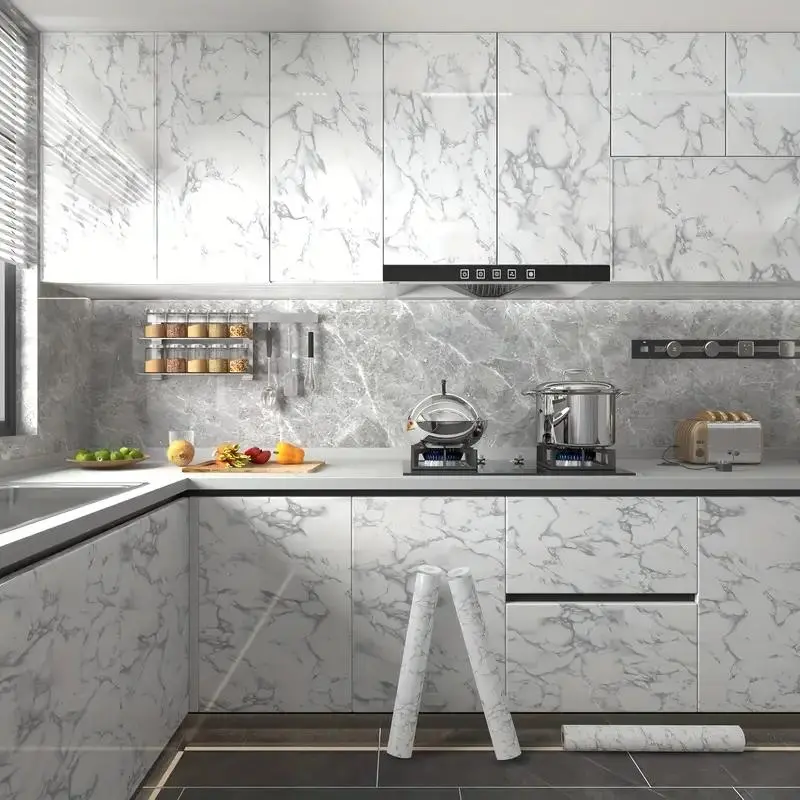 Marble Pattern Wallpaper, Decorative Wallpaper, Self-Adhesive Waterproof & Oil-Proof Wall Sticker, Marble Backsplash Wall Decal for Kitchen, Living Room & Bedroom, Kitchen Wallpaper Peel and Stick